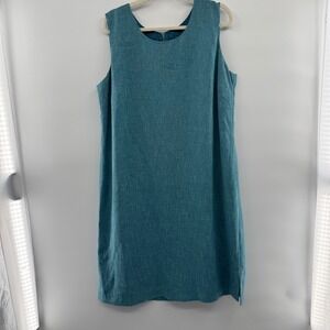 Vintage 80s 90s Florentine 20 Teal Blue Sleeveless Shift Dress Made‎ in Canada